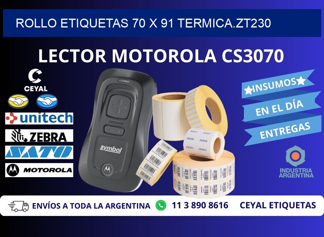 Rollo etiquetas 70 x 91 termica.zt230