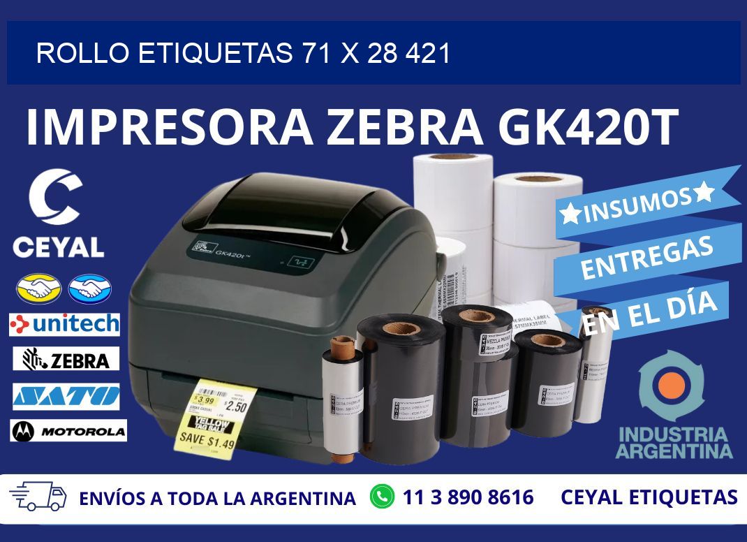 Rollo etiquetas 71 x 28 421