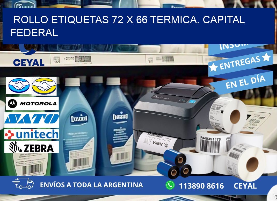 Rollo etiquetas 72 x 66 termica. Capital Federal