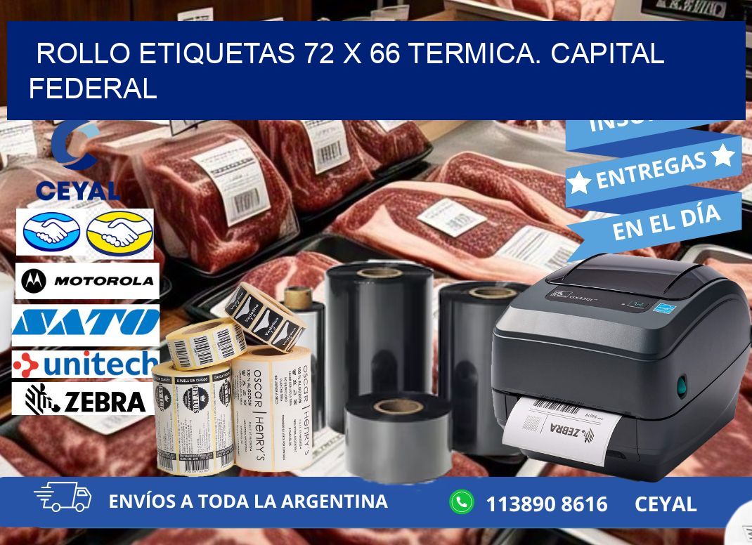 Rollo etiquetas 72 x 66 termica. Capital Federal