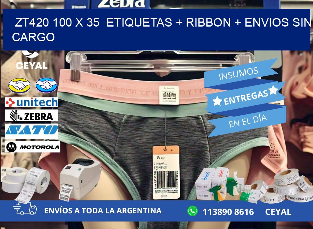 ZT420 100 x 35  etiquetas + ribbon + envios sin cargo