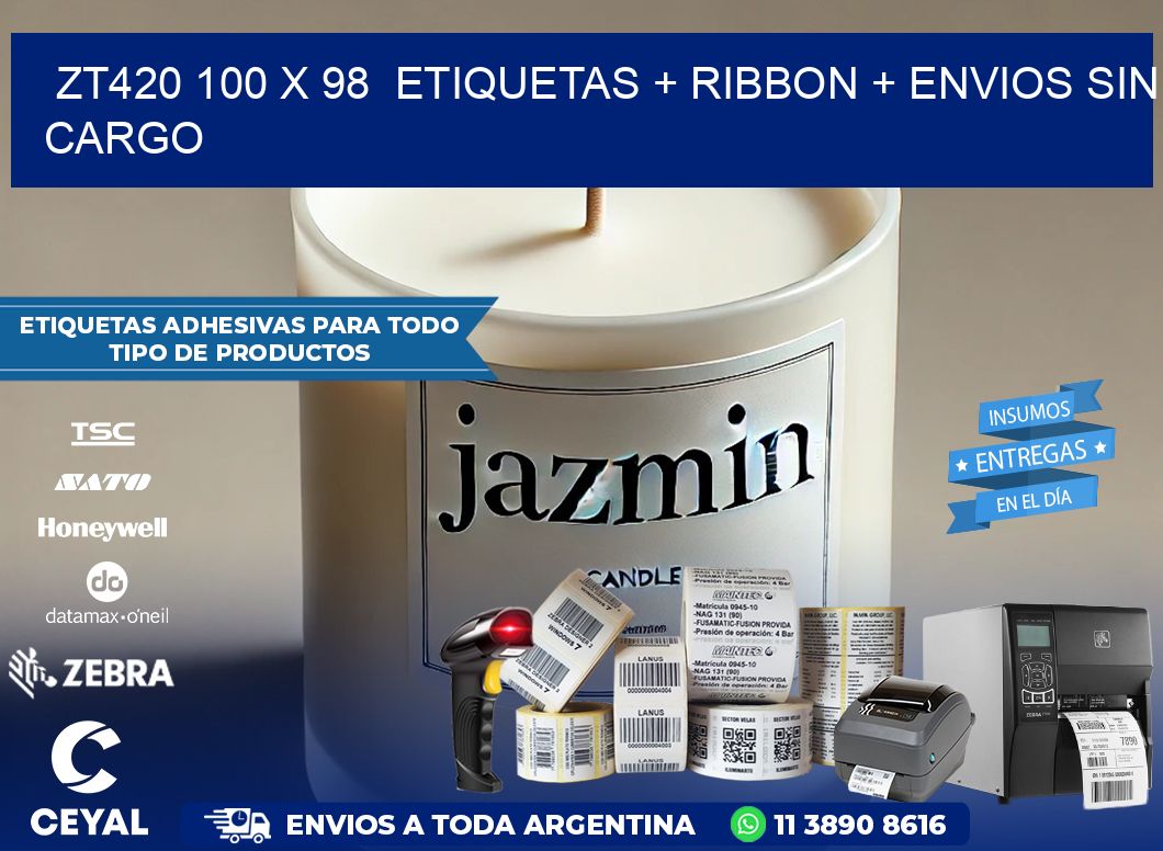 ZT420 100 x 98  etiquetas + ribbon + envios sin cargo