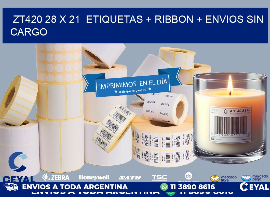 ZT420 28 x 21  etiquetas + ribbon + envios sin cargo