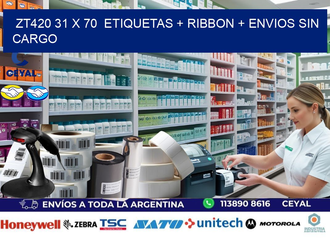 ZT420 31 x 70  etiquetas + ribbon + envios sin cargo