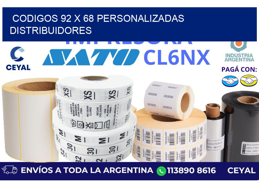 codigos 92 x 68 personalizadas distribuidores