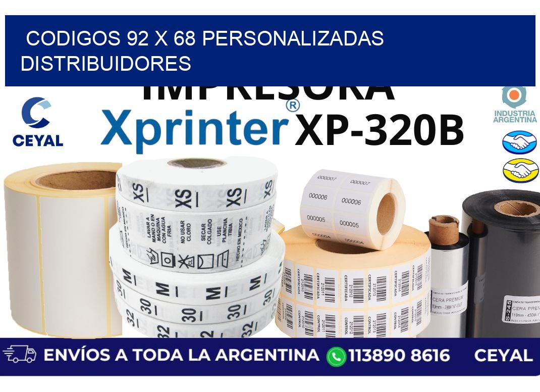 codigos 92 x 68 personalizadas distribuidores