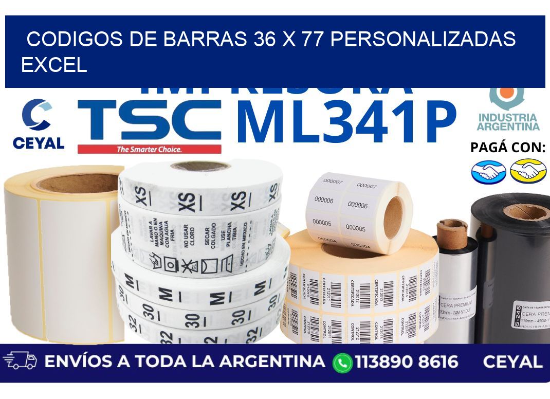 codigos de barras 36 x 77 personalizadas excel