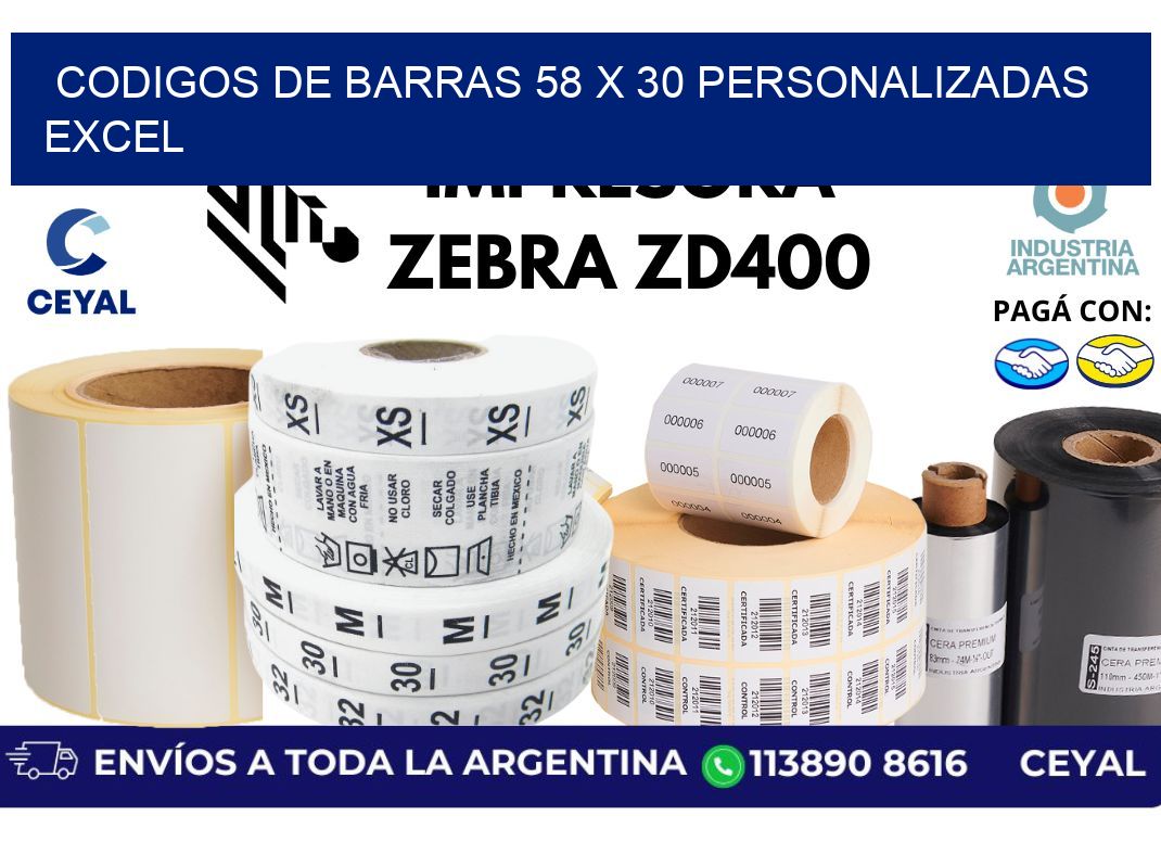 codigos de barras 58 x 30 personalizadas excel