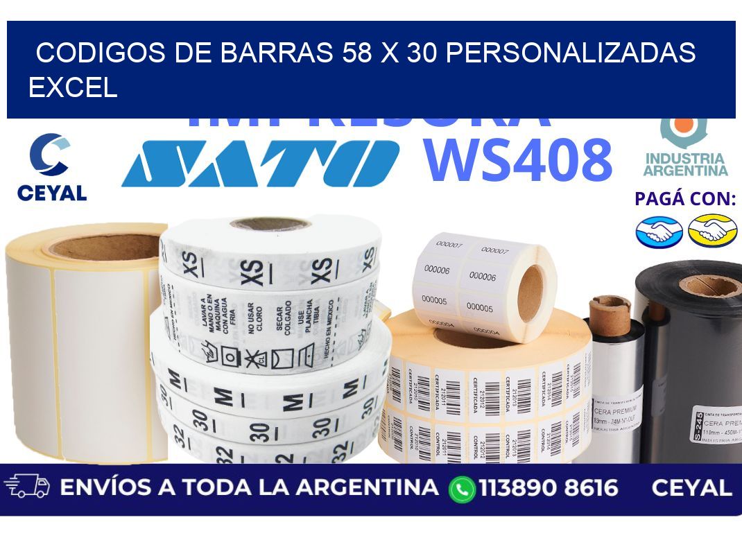 codigos de barras 58 x 30 personalizadas excel