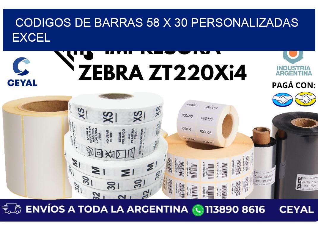 codigos de barras 58 x 30 personalizadas excel