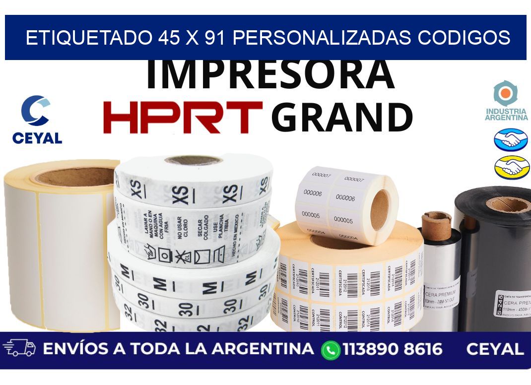 etiquetado 45 x 91 personalizadas codigos