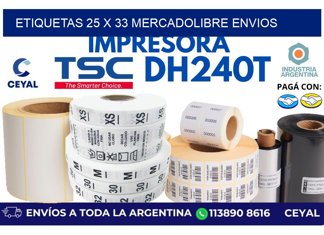 etiquetas 25 x 33 mercadolibre envios