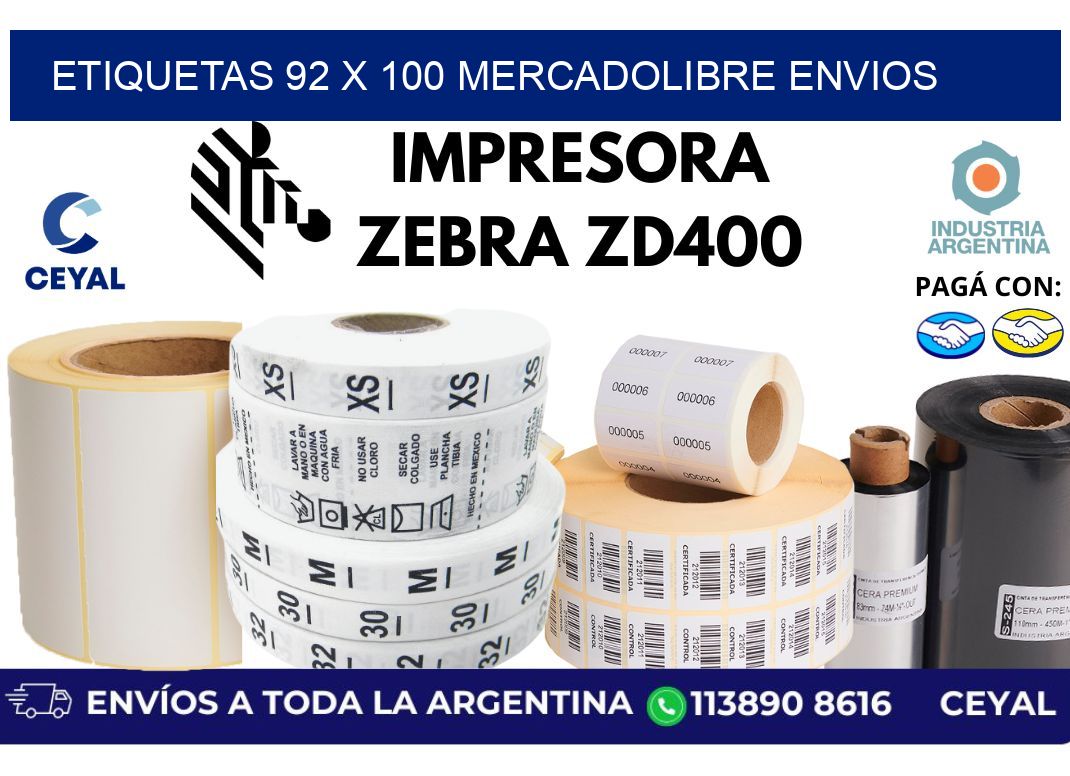 etiquetas 92 x 100 mercadolibre envios