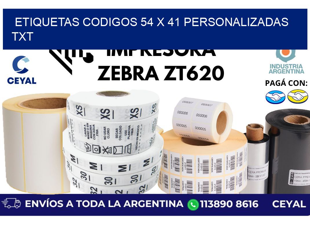 etiquetas codigos 54 x 41 personalizadas txt