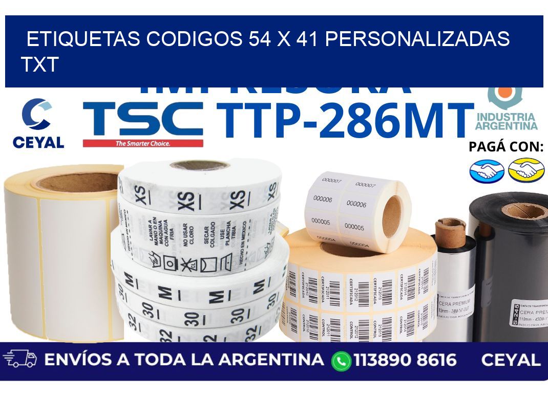 etiquetas codigos 54 x 41 personalizadas txt