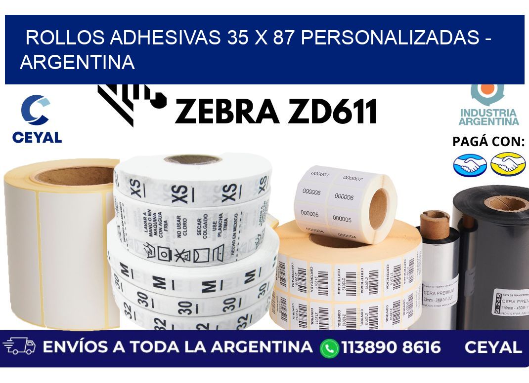 rollos adhesivas 35 x 87 personalizadas - Argentina