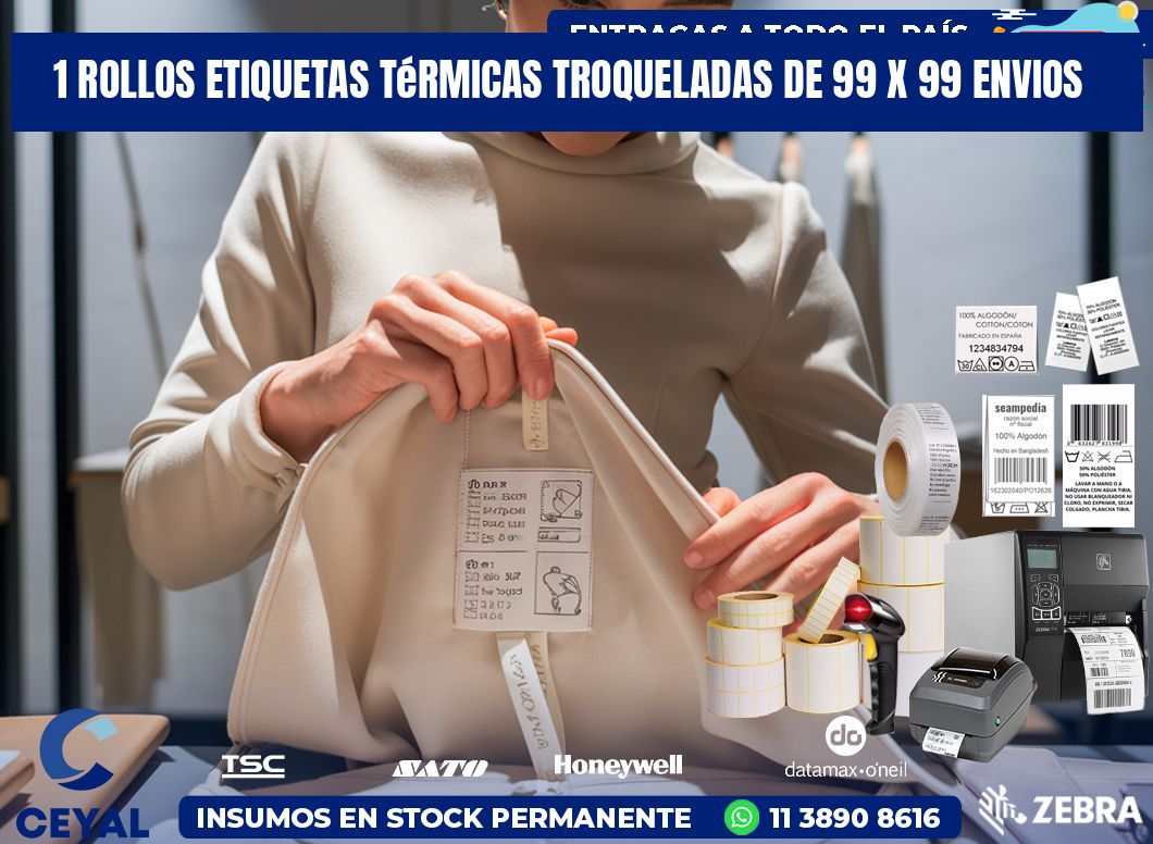 1 Rollos Etiquetas Térmicas Troqueladas De 99 x 99 ENVIOS