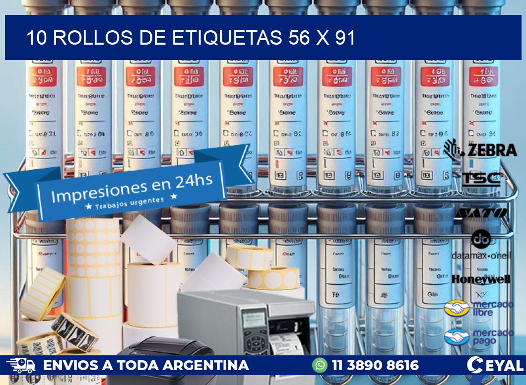 10 ROLLOS DE ETIQUETAS 56 x 91