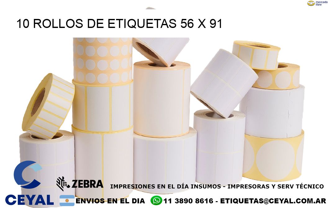 10 ROLLOS DE ETIQUETAS 56 x 91
