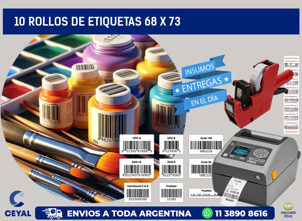 10 ROLLOS DE ETIQUETAS 68 x 73