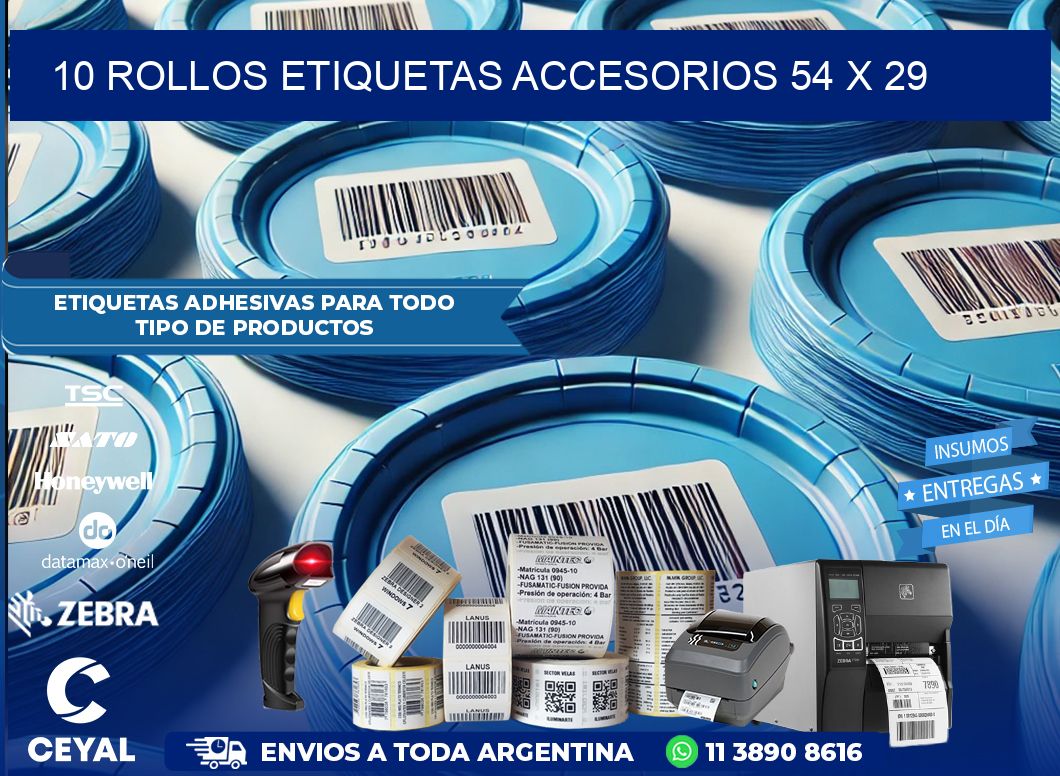 10 ROLLOS ETIQUETAS ACCESORIOS 54 x 29