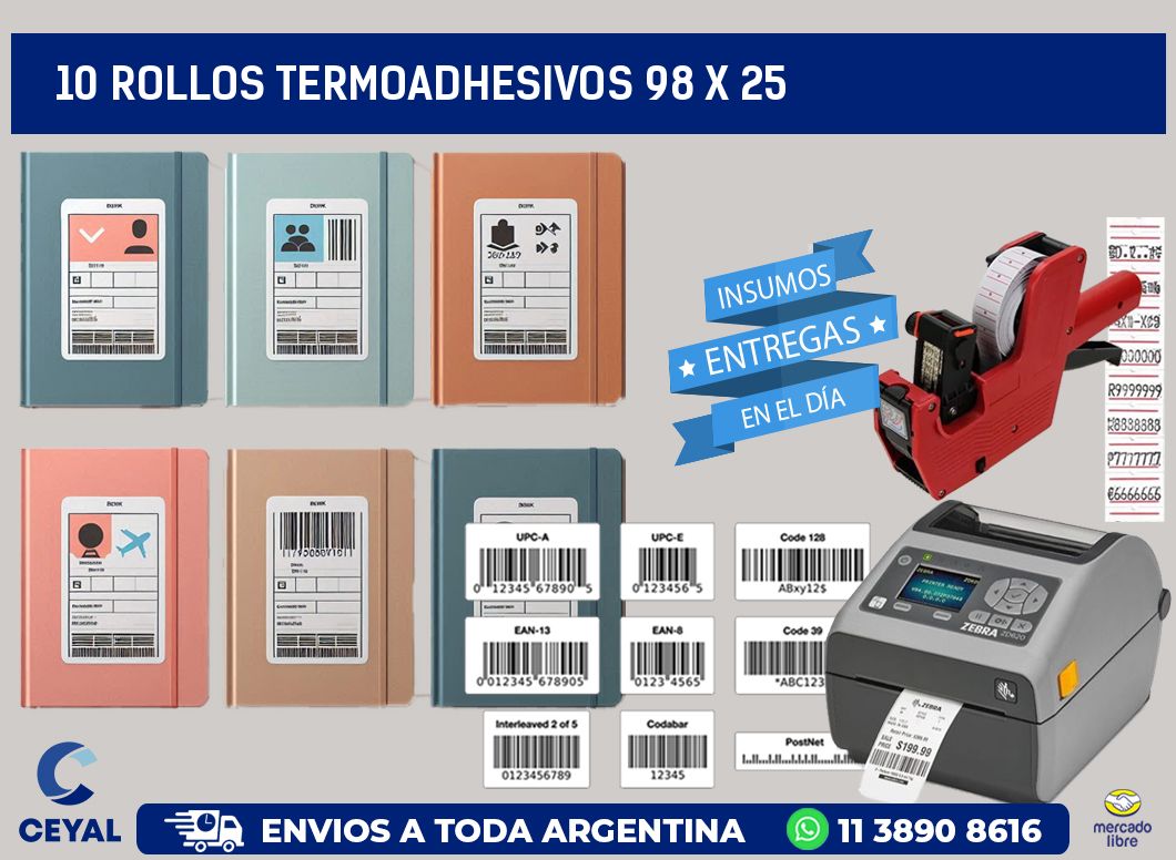 10 ROLLOS TERMOADHESIVOS 98 x 25
