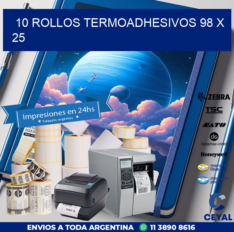 10 ROLLOS TERMOADHESIVOS 98 x 25