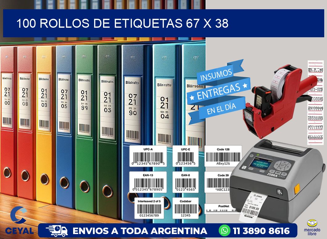 100 ROLLOS DE ETIQUETAS 67 x 38
