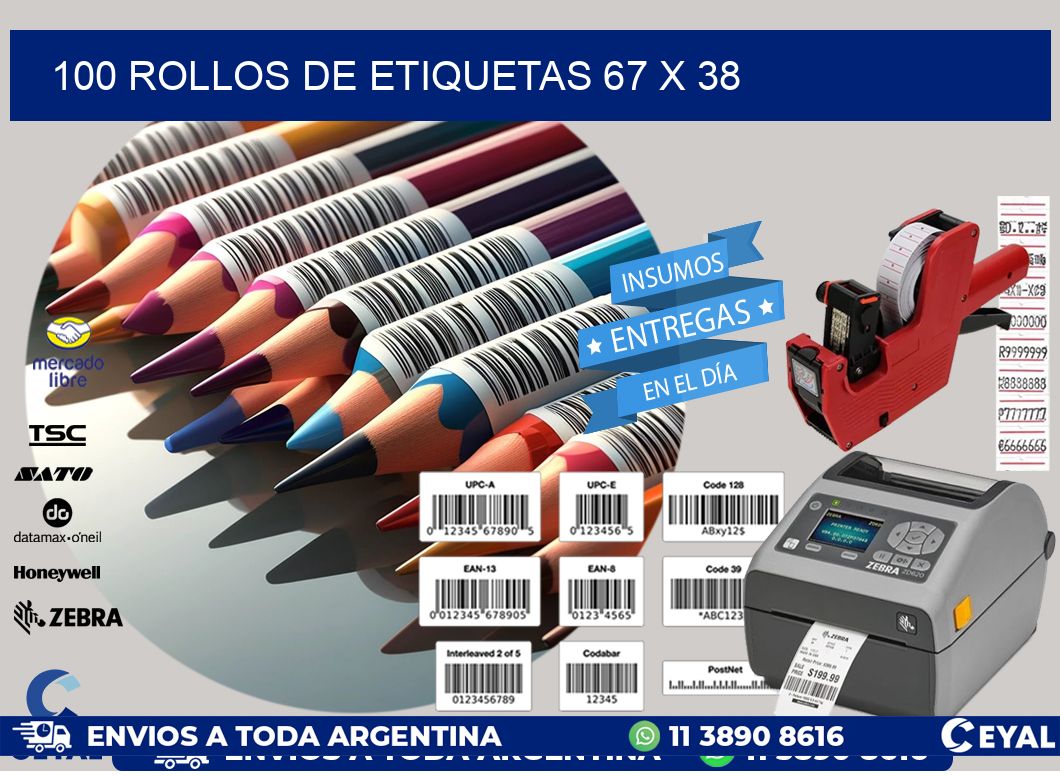 100 ROLLOS DE ETIQUETAS 67 x 38