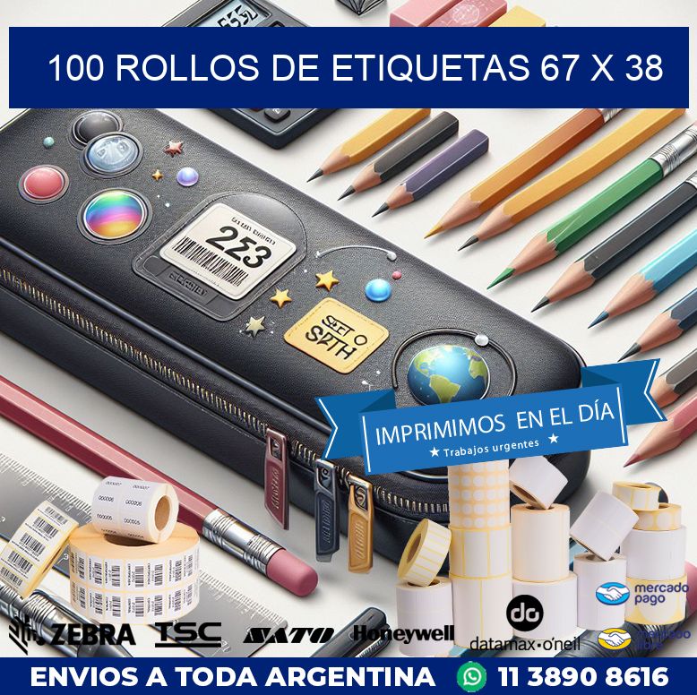 100 ROLLOS DE ETIQUETAS 67 x 38