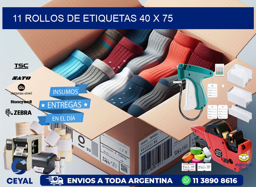 11 ROLLOS DE ETIQUETAS 40 x 75