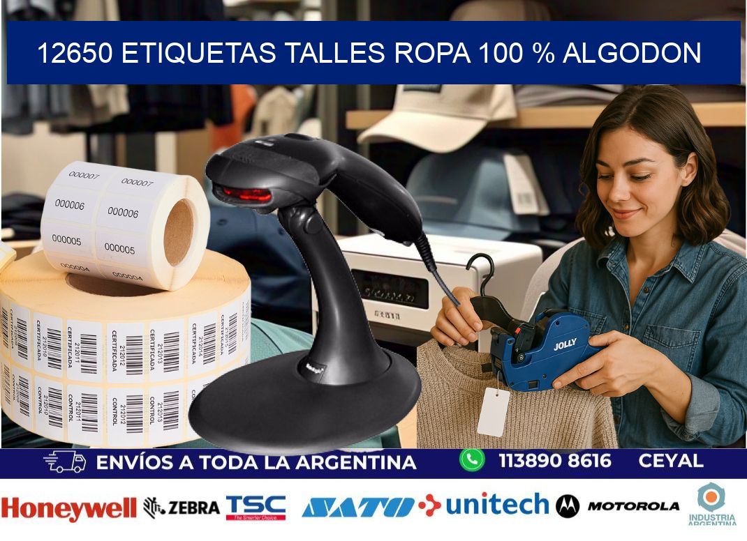 12650 ETIQUETAS TALLES ROPA 100 % ALGODON