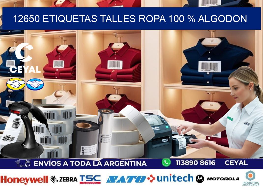 12650 ETIQUETAS TALLES ROPA 100 % ALGODON