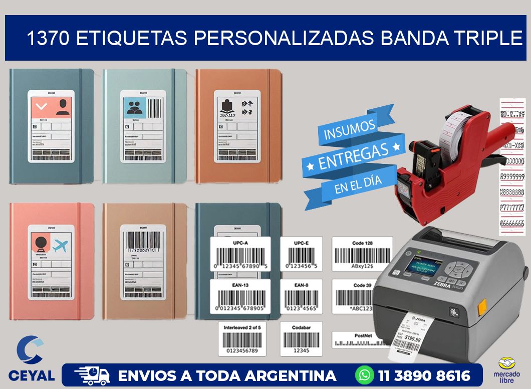 1370 Etiquetas personalizadas banda triple