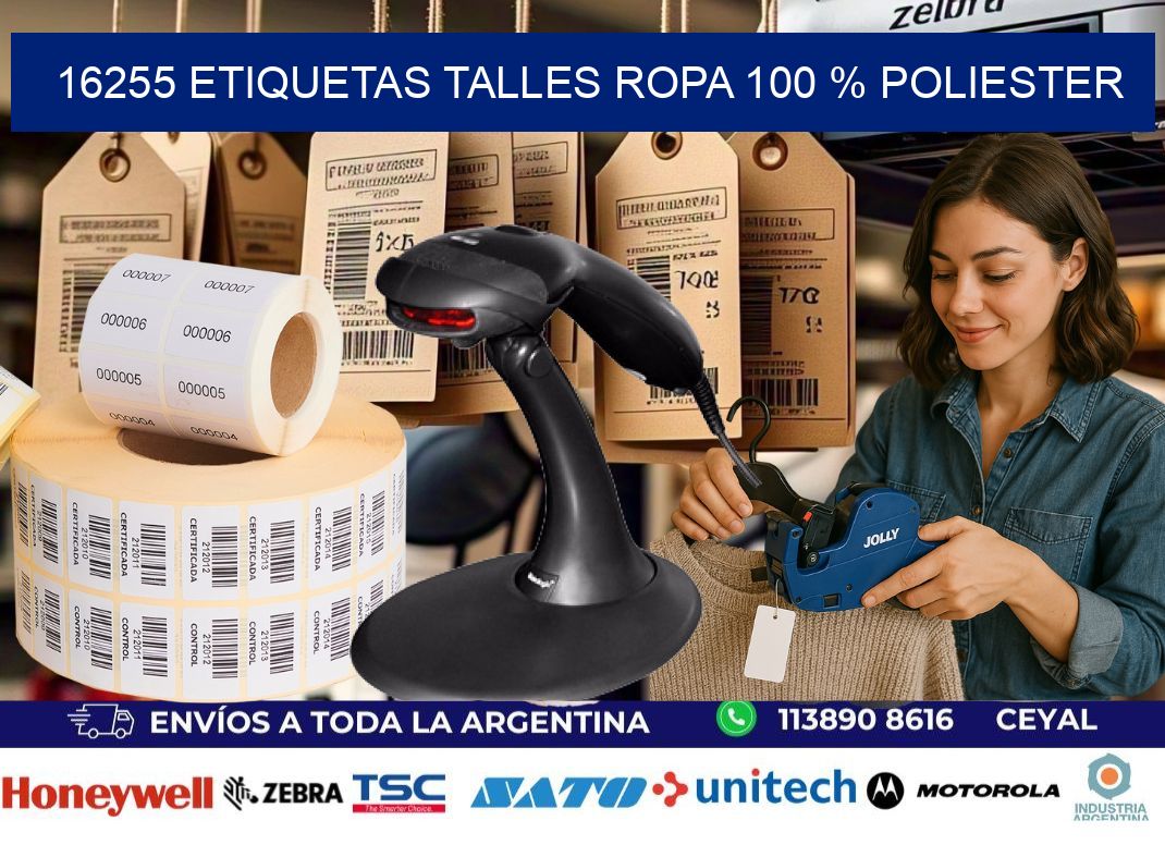 16255 ETIQUETAS TALLES ROPA 100 % POLIESTER