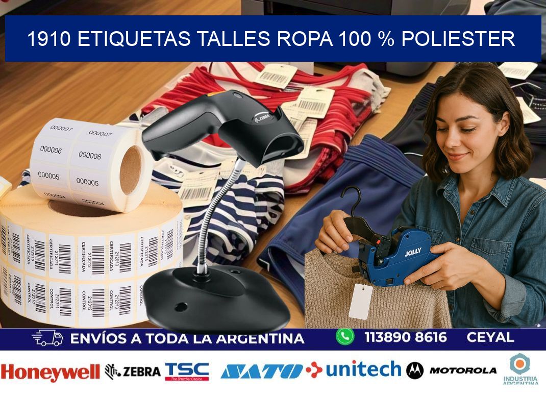 1910 ETIQUETAS TALLES ROPA 100 % POLIESTER