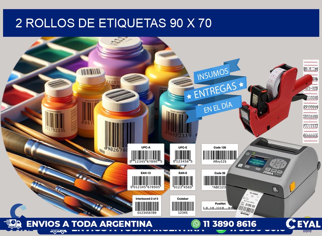 2 ROLLOS DE ETIQUETAS 90 x 70