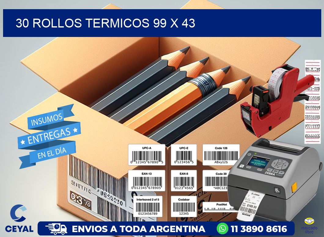 30 ROLLOS TERMICOS 99 x 43