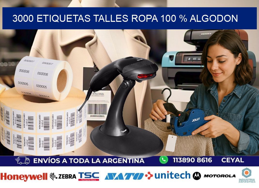 3000 ETIQUETAS TALLES ROPA 100 % ALGODON