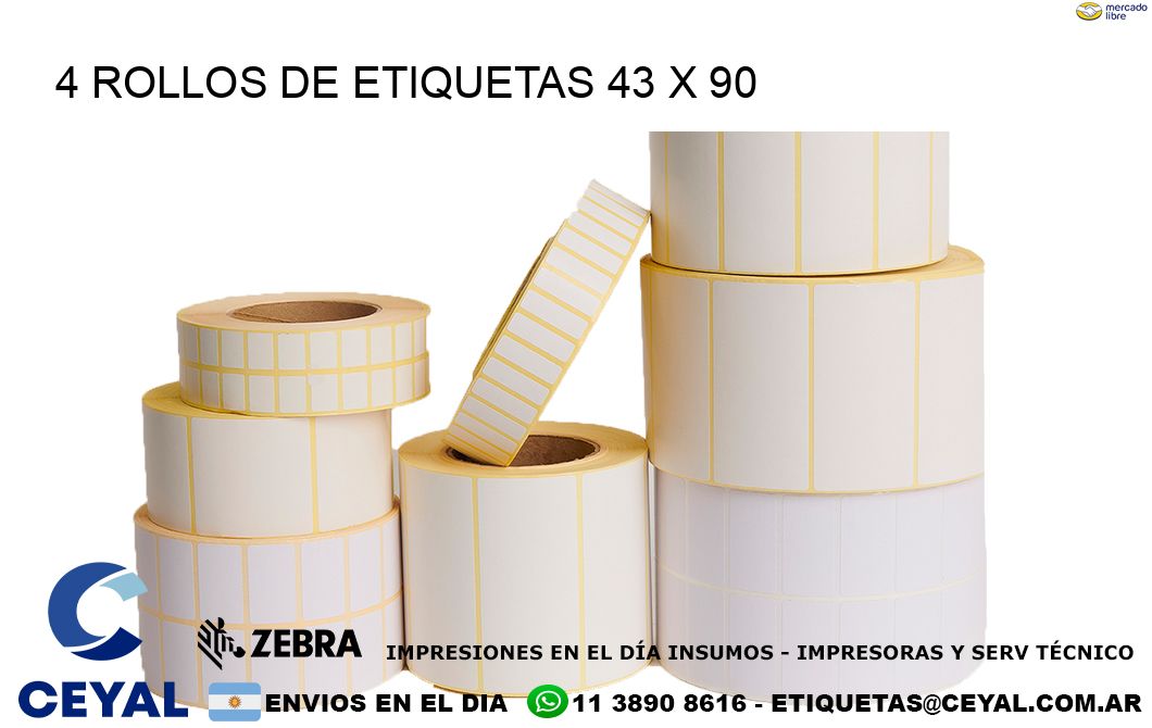 4 ROLLOS DE ETIQUETAS 43 x 90