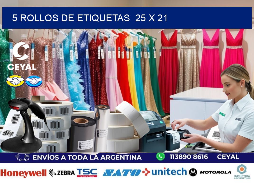 5 ROLLOS DE ETIQUETAS  25 x 21