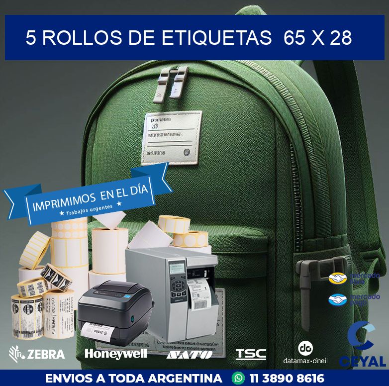 5 ROLLOS DE ETIQUETAS  65 x 28