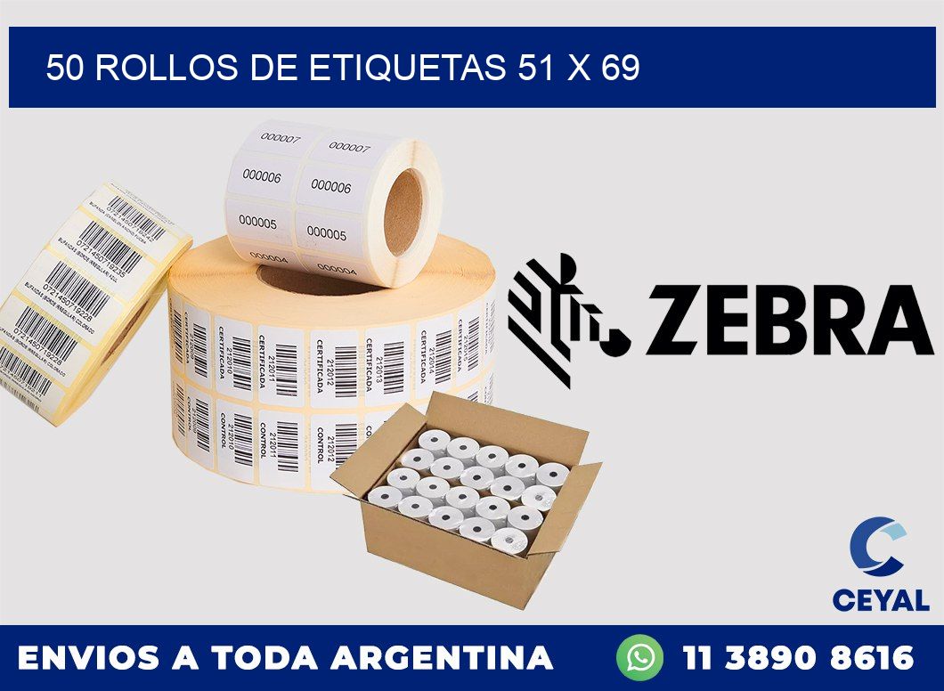 50 ROLLOS DE ETIQUETAS 51 x 69