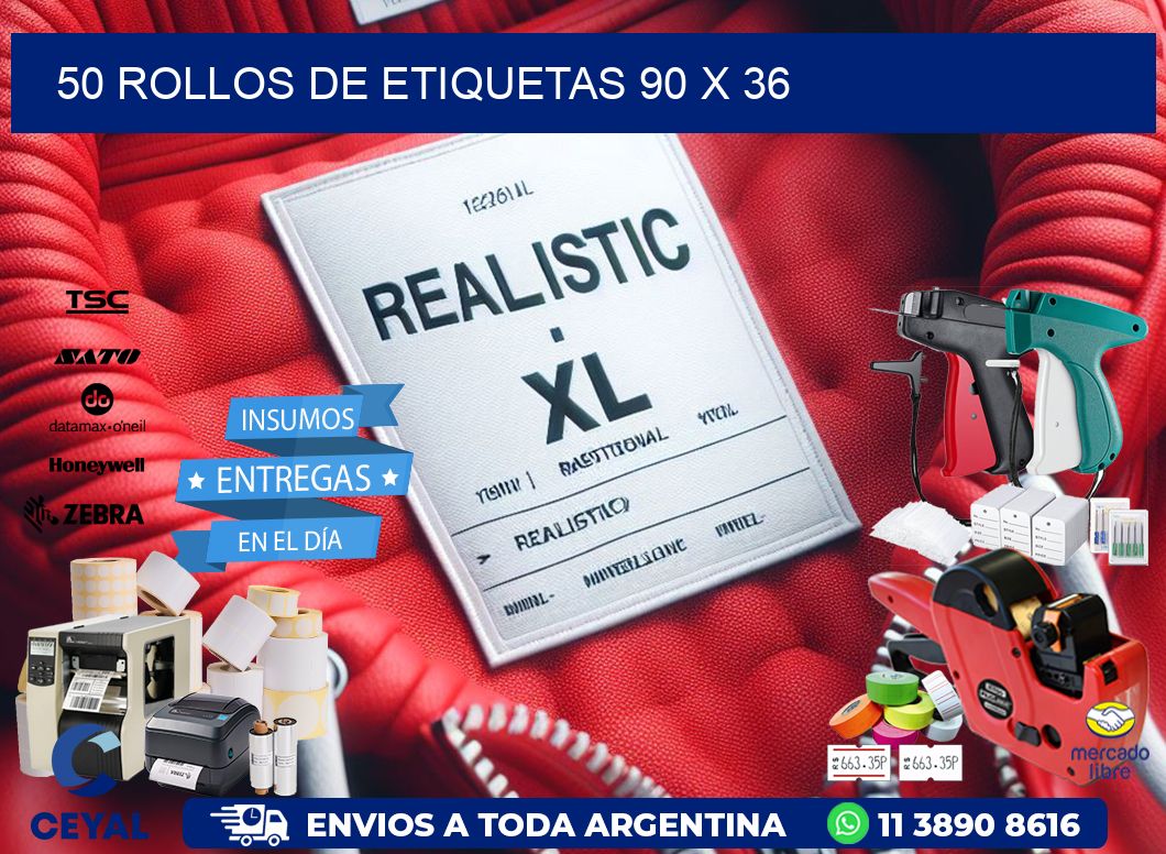 50 ROLLOS DE ETIQUETAS 90 x 36