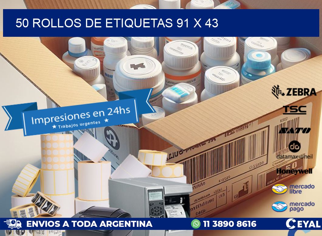 50 ROLLOS DE ETIQUETAS 91 x 43