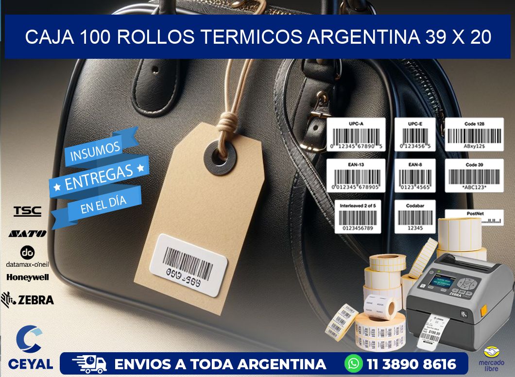 CAJA 100 ROLLOS TERMICOS ARGENTINA 39 x 20