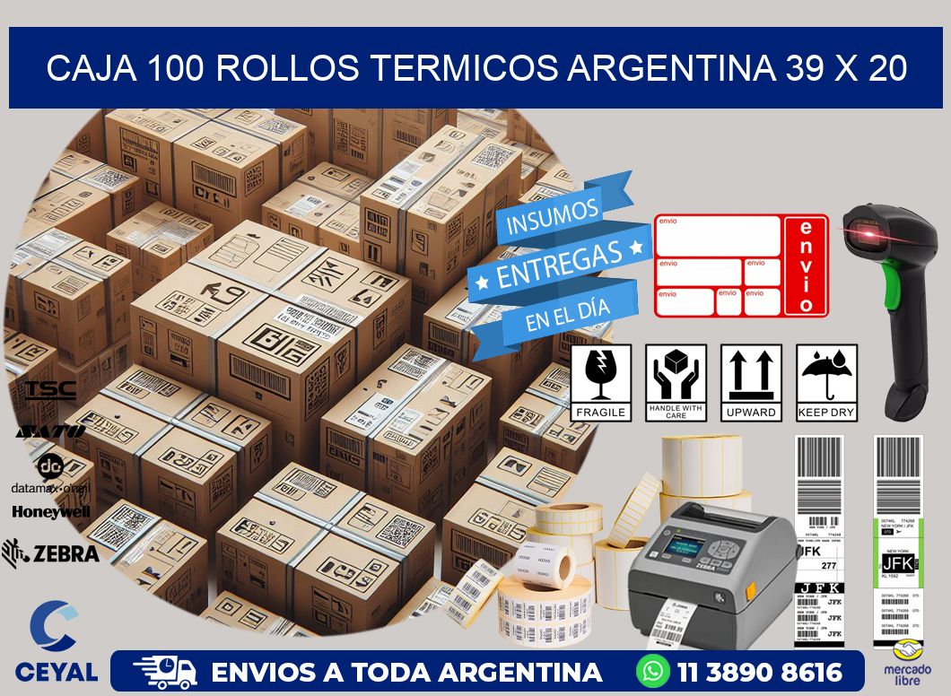 CAJA 100 ROLLOS TERMICOS ARGENTINA 39 x 20