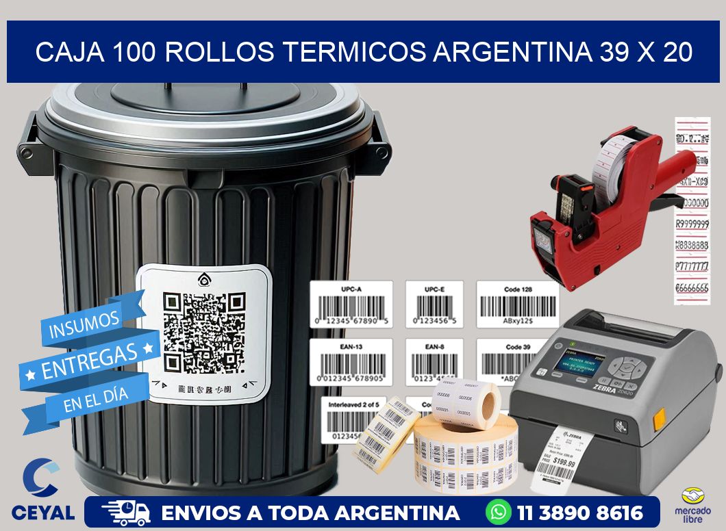 CAJA 100 ROLLOS TERMICOS ARGENTINA 39 x 20