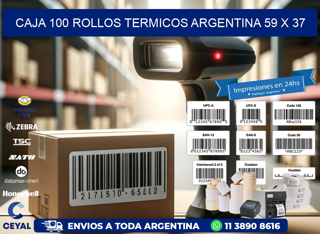 CAJA 100 ROLLOS TERMICOS ARGENTINA 59 x 37