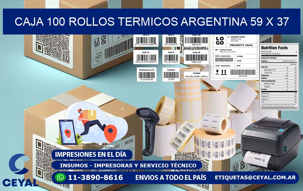 CAJA 100 ROLLOS TERMICOS ARGENTINA 59 x 37